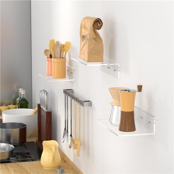 Acrylic Floating Shelves 6-24 Inch,2PCS Clear Shelves for Plant Photo in Bedroom - Picture 2 of 7